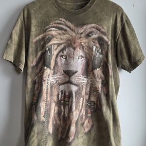 The Mountain Vintage Y2K DJ Jahman Rasta Lion Tie Dye Graphic Tee Shirt Green M